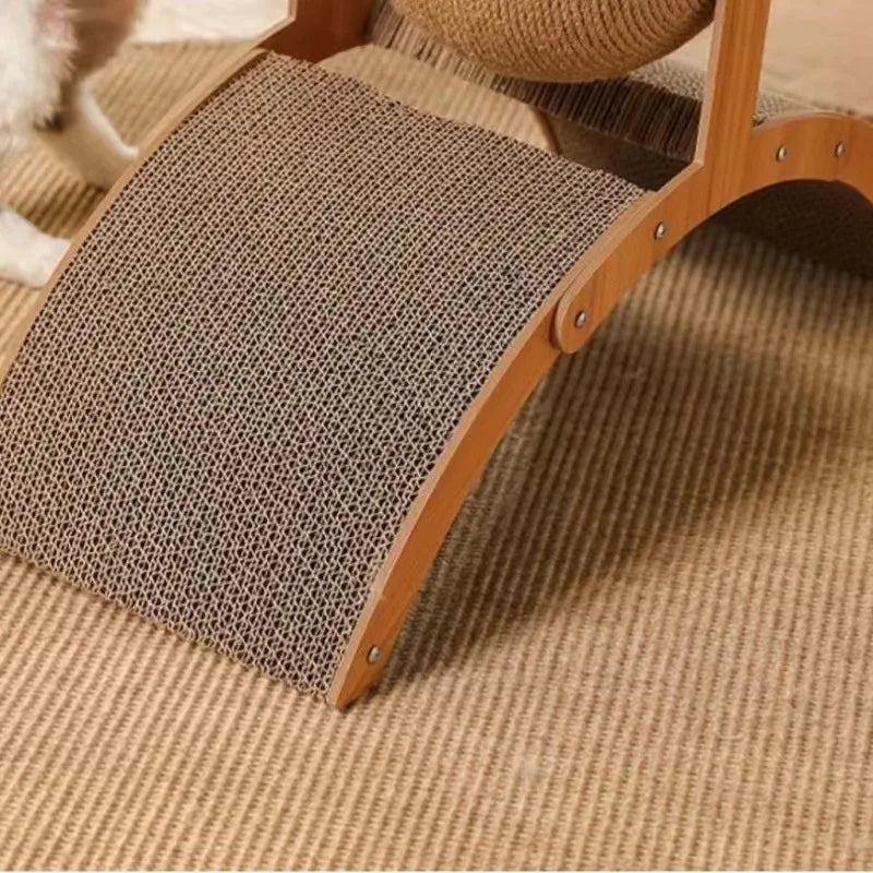 Cat Scratcher with Rolling Sisal Ball, Wooden Frame Sisal Cat Scratch Pad Kitten Grinding Claw Toy Indoor Cat Furniture for Sofa