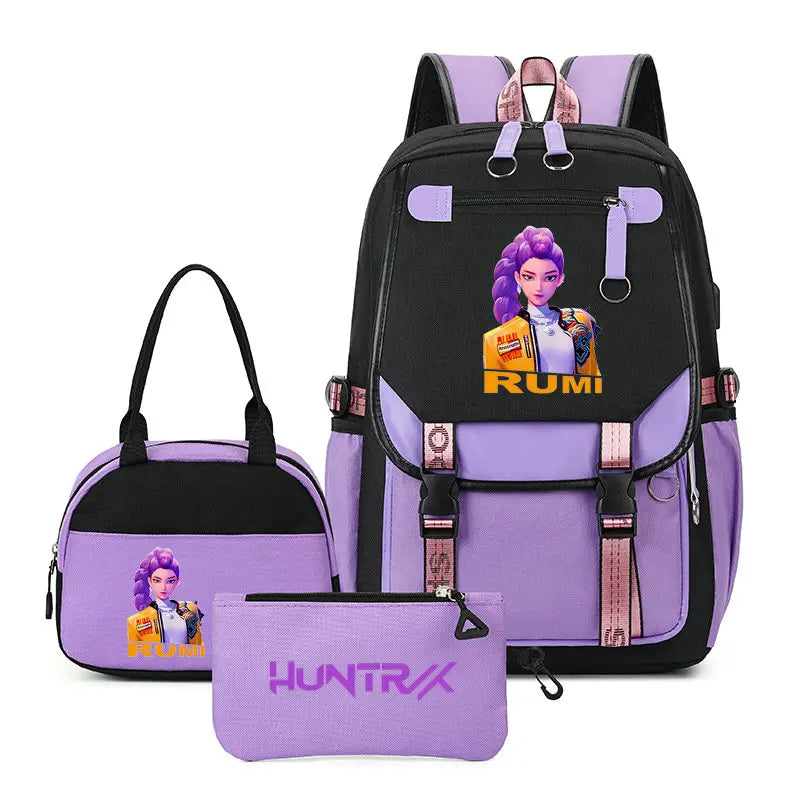 Mochilas Set KPop Demon Hunters Capacity Student SchoolBag For Teenager With Lunch Bags Backpack For Women Boys Girls Daily Use