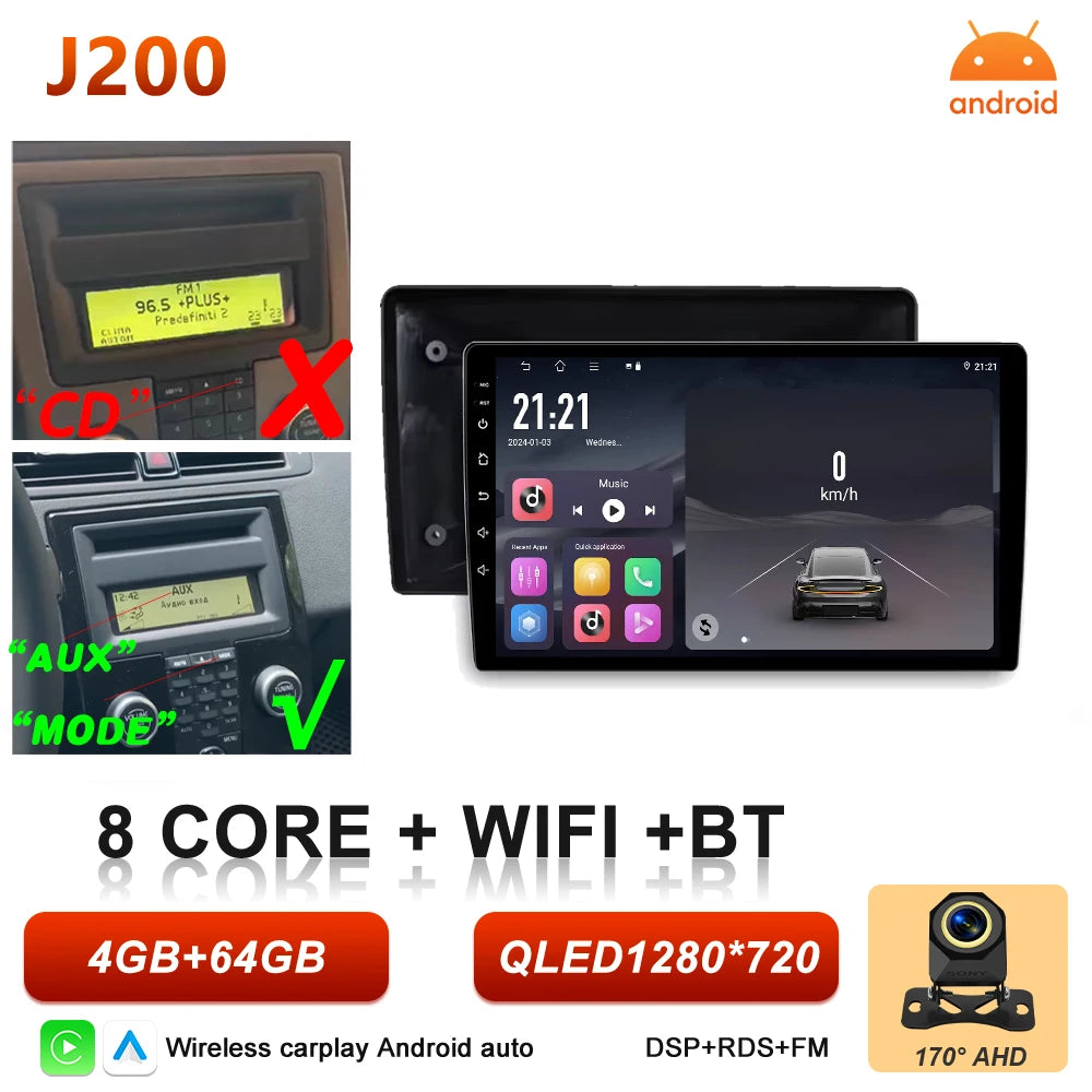 Car Stereo with Apple CarPlay & Android Auto, Compatible with Volvo C30 S40 V50 & C70