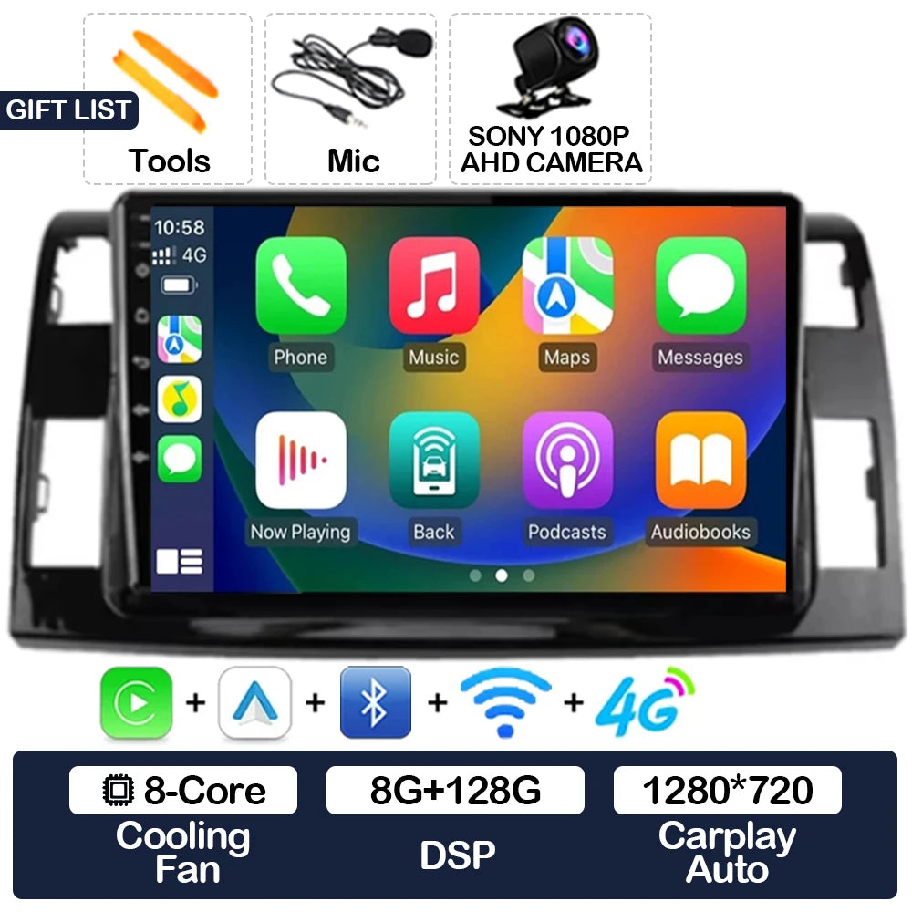 Wireless CarPlay & Android Auto Display Screen, Compatible with Toyota Previa XR50 III & Estima