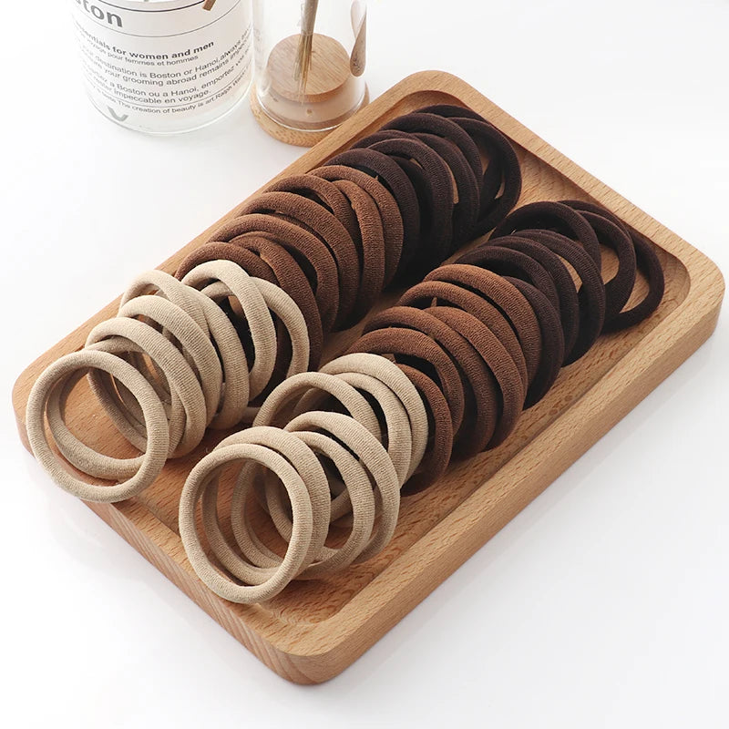 Everyday Gentle Hair Ties Set of 50, Breathable Fabric Hair Bands for Smooth Styling (Neutral Colors)