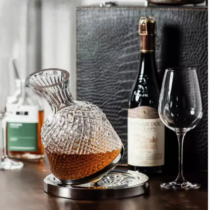 High end crystal glass 360 degree rotating decanter drum 1500ml decanter wine dispenser inflator mirror kettle decoration