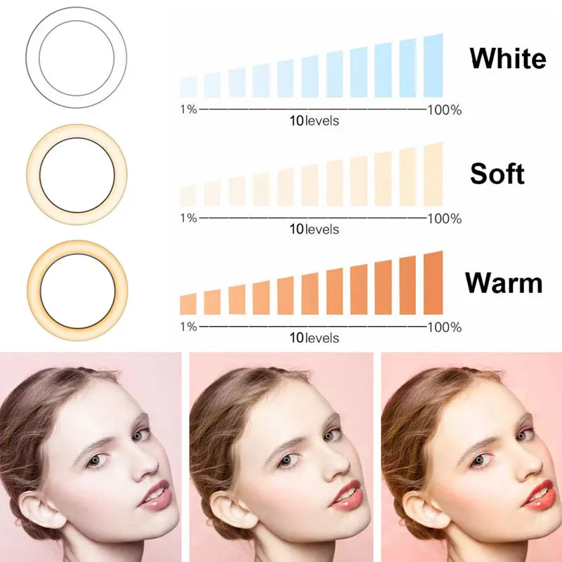 10 Inch 26cm Ring Light Selfie Ring Light with Mini Desk Tripod Stand Phone Holders LED RingLight for Photography YouTube TikTok