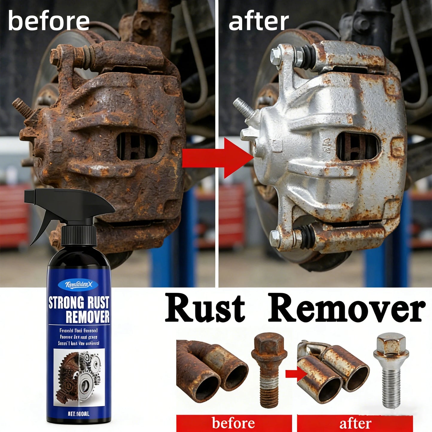 Car Rust Remover Auto Exhaust Pipe Rust Derusting Spray Quickly Car Wheel Hub Care Clean Metal Iron Prowder Stain Removal Agent