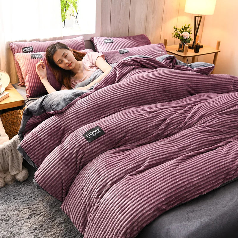Solid Color Velvet Duvet Cover Winter Warmth Thick Bedding Set Double Quilt Cover Twin Queen King Comforter Cover 150×200
