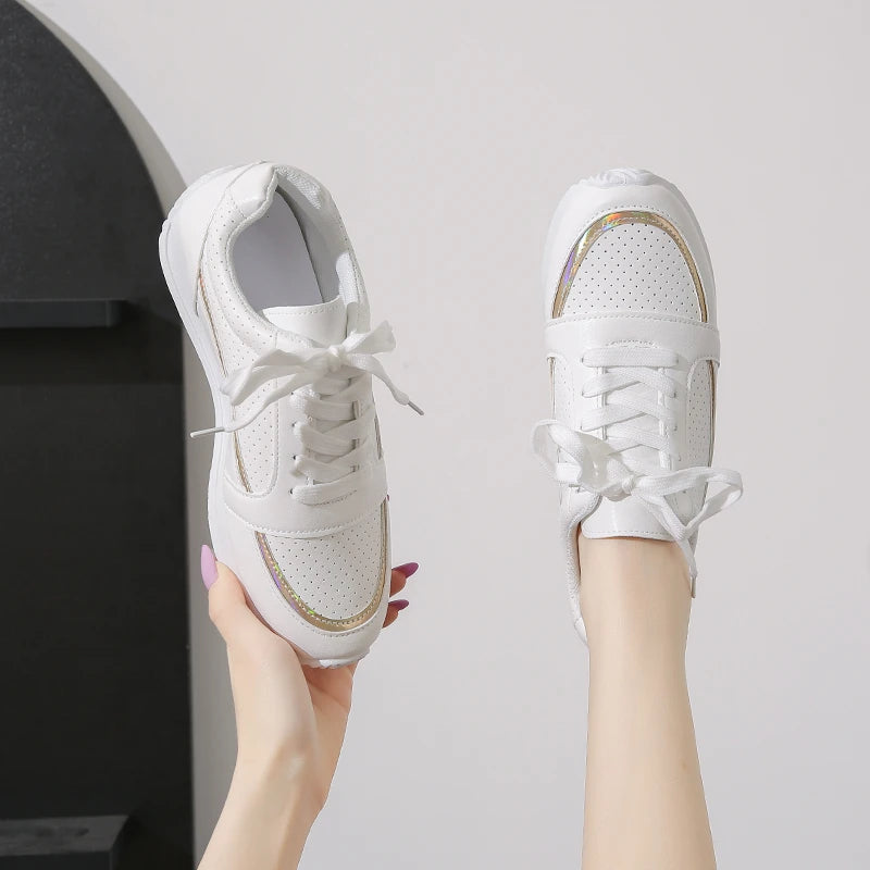 Breathable Mesh Sneakers for Women — Lightweight Patchwork Lace-Up Flats