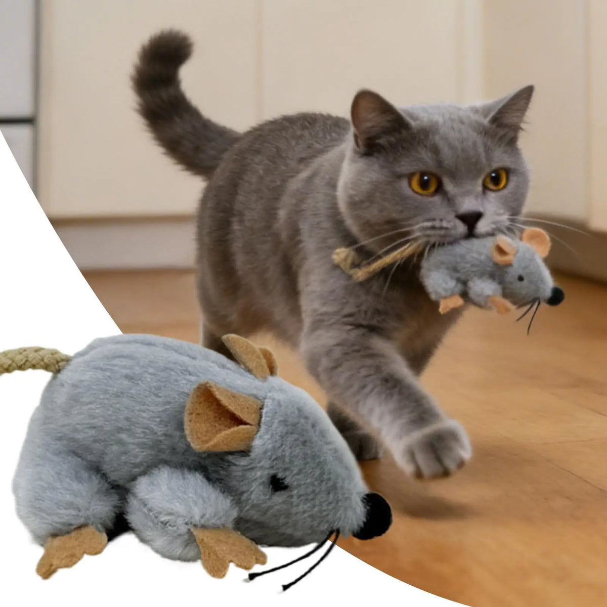 Realistic Plush Mouse Toy with Moving Tail & Sound