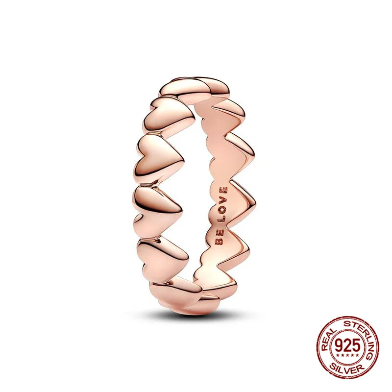 New in 925 Sterling Silver Sun and Moon Love Princess Zircon Oxide Enamel Heart Love Rings Fashion Fine Jewelry For Women Gifts