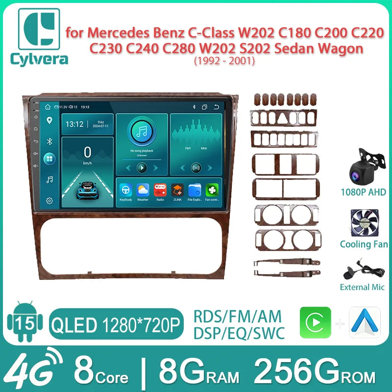 Car Stereo with Apple CarPlay & Android Auto, Compatible with Mercedes-Benz C-Class W202 S202