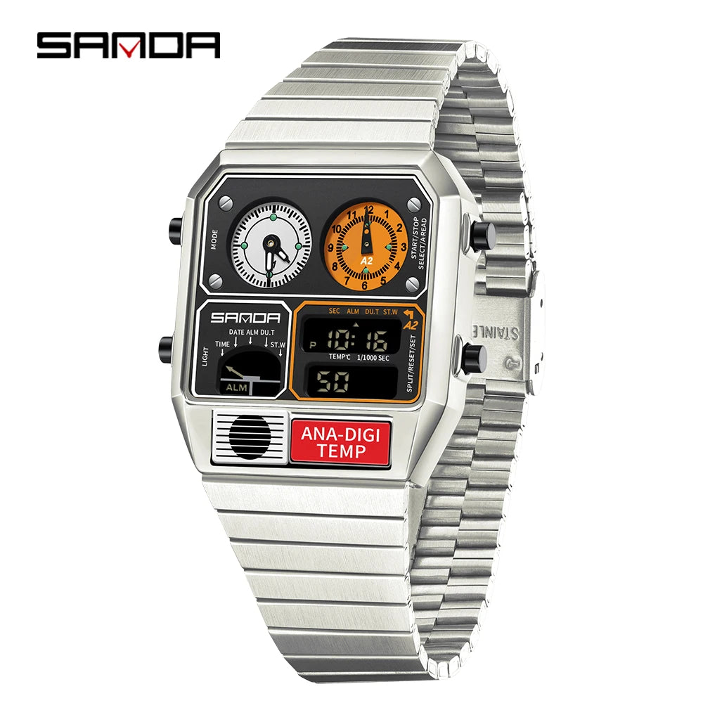 SANDA Fashion Hot 3192 Men Watch Thermometer Stopwatch Timing Men's Digital Wristwatch Multifunctional Waterproof Man Watches