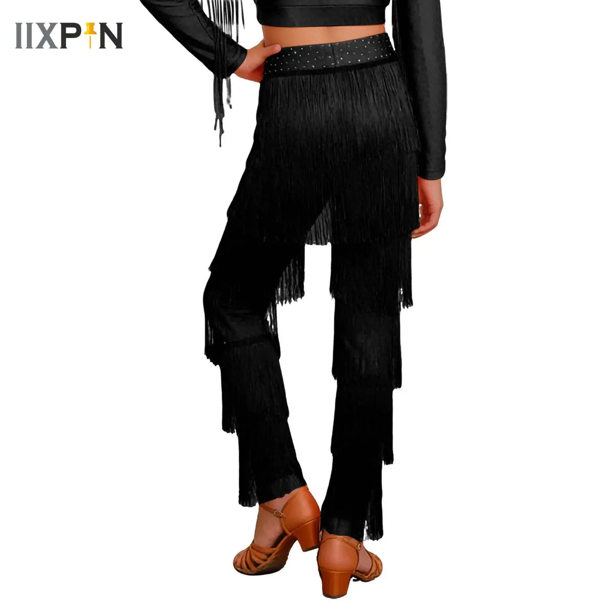 Girls tiered fringe Latin dance set with pants