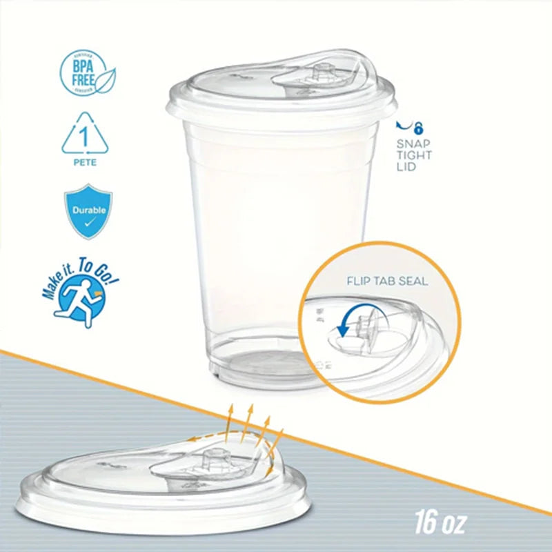 16oz Clear Plastic Cup with  Lid,20Sets Disposable Coffee Cup,Disposable Cups,Disposable Tableware for Party &TakeawayDrink,