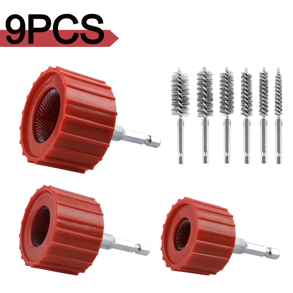 3/9Pcs Copper Pipe Cleaner Set(1/2, 3/4 & 1Inch)  Copper Tube Cleaning Brush and Stainless Steel Hex Bar Twisted Wire Hole Brush
