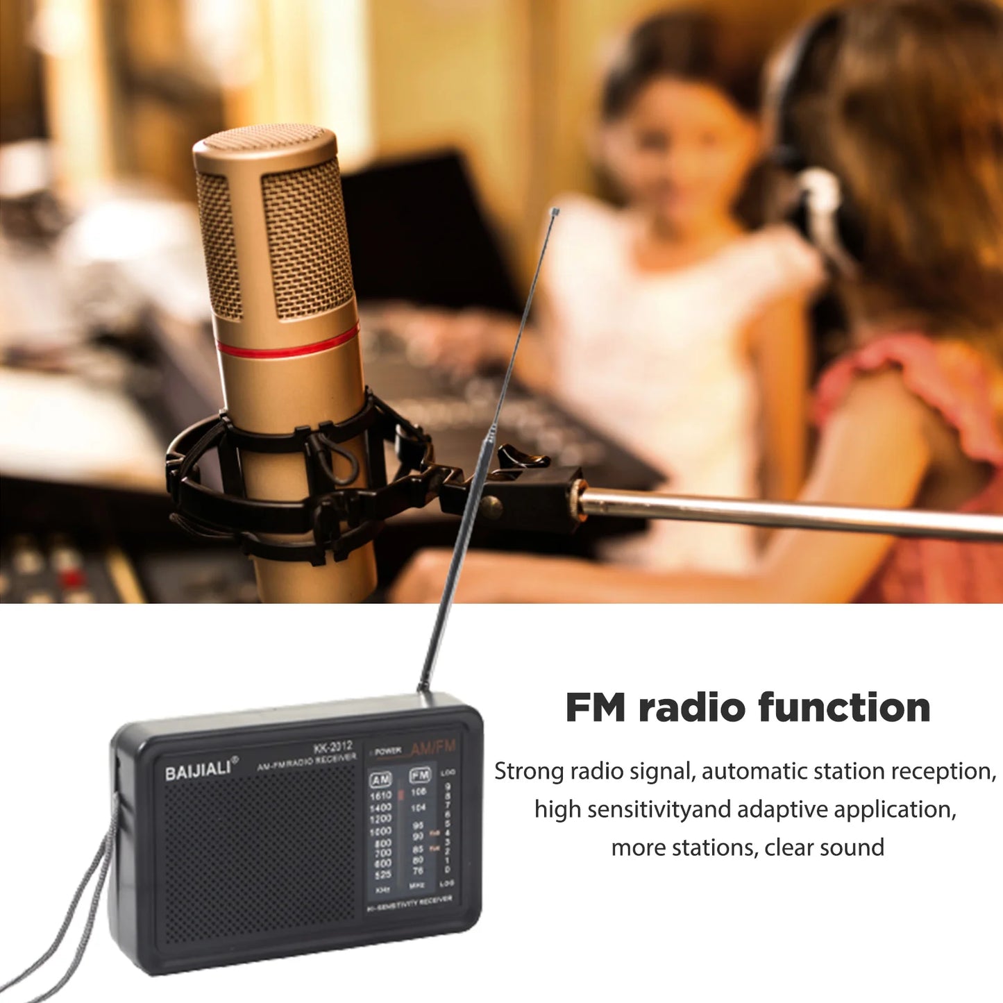 Radio FM/AM Small Portable Radio Battery Operated Radio Full-wave Band World Receiver Telescopic Antenna Built-in Speaker