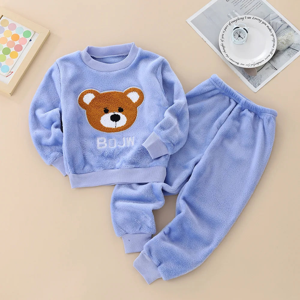 Kids Coral Fleece Pajama Set - Cartoon Print Two-Piece Sleepwear - photo 9
