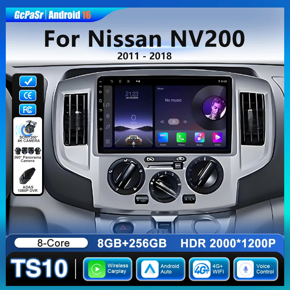 Stereo Car Radio For NISSAN NV200 2011 - 2018 GPS Navigation Android 16 Multimedia Player Carplay Auto 4G WIFI BT No 2din DVD
