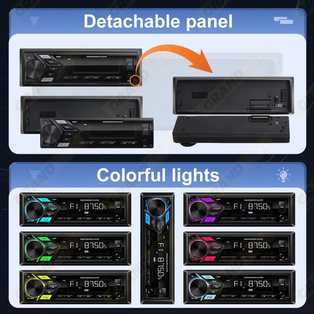 1-DIN Car MP3 Receiver — Detachable Panel, Bluetooth, USB/AUX, FM Radio, Remote Control