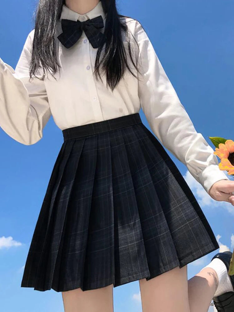 ZOKI Plaid Pleated Mini Skirt – Bow Knot High Waist Preppy Style | Harajuku Aesthetic Women's A-Line Dance Skirt | S-XXL