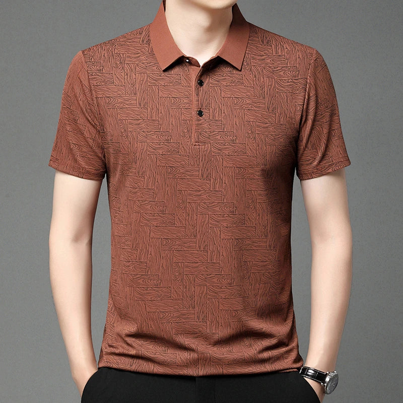 2026 Summer New Men's Business Print Short Sleeved POLO Shirt Comfortable and Cool Casual Fashion T-shirt