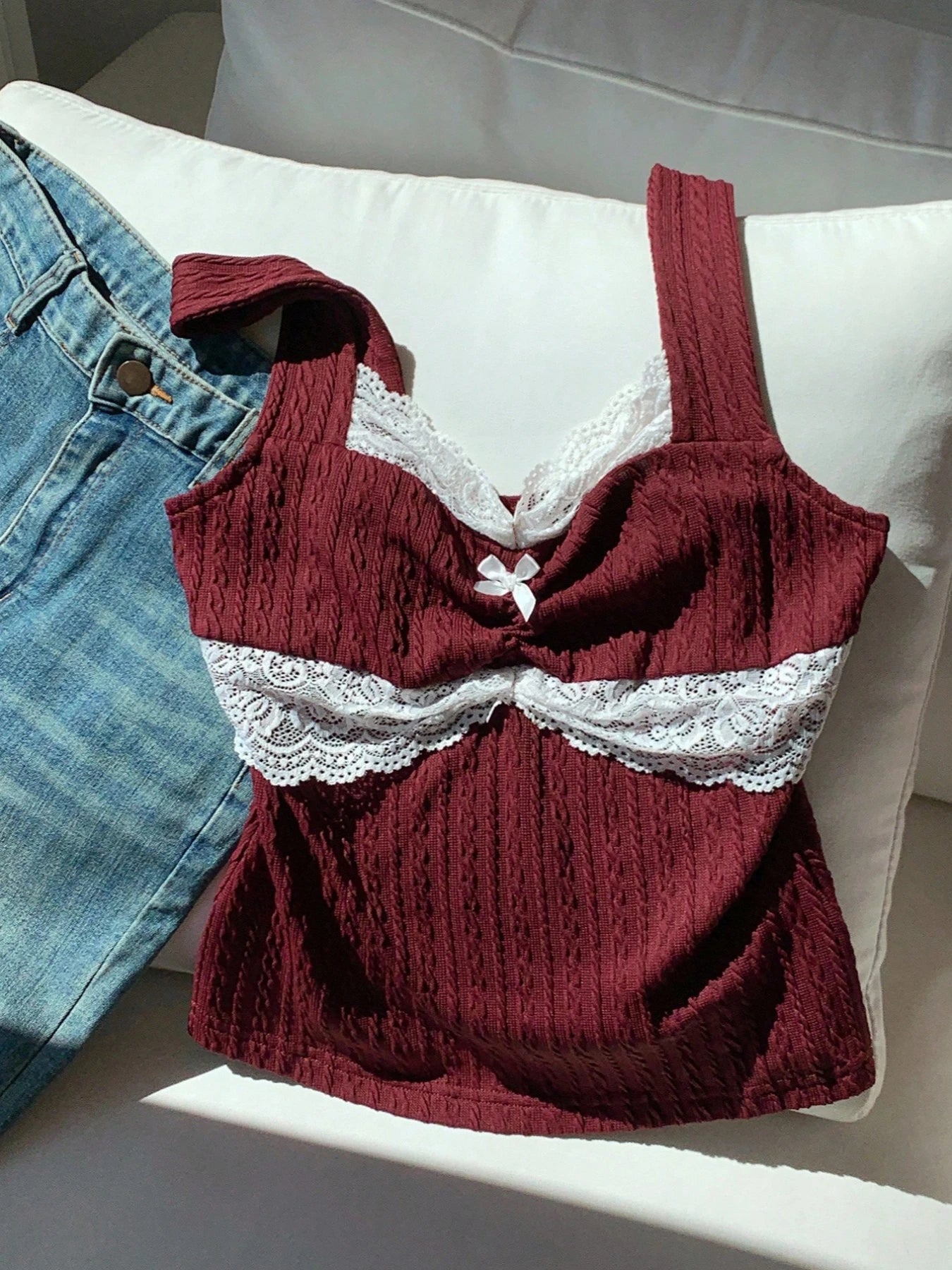 Women's Lace Bow Tank Top — Y2K Splice Sleeveless Cami