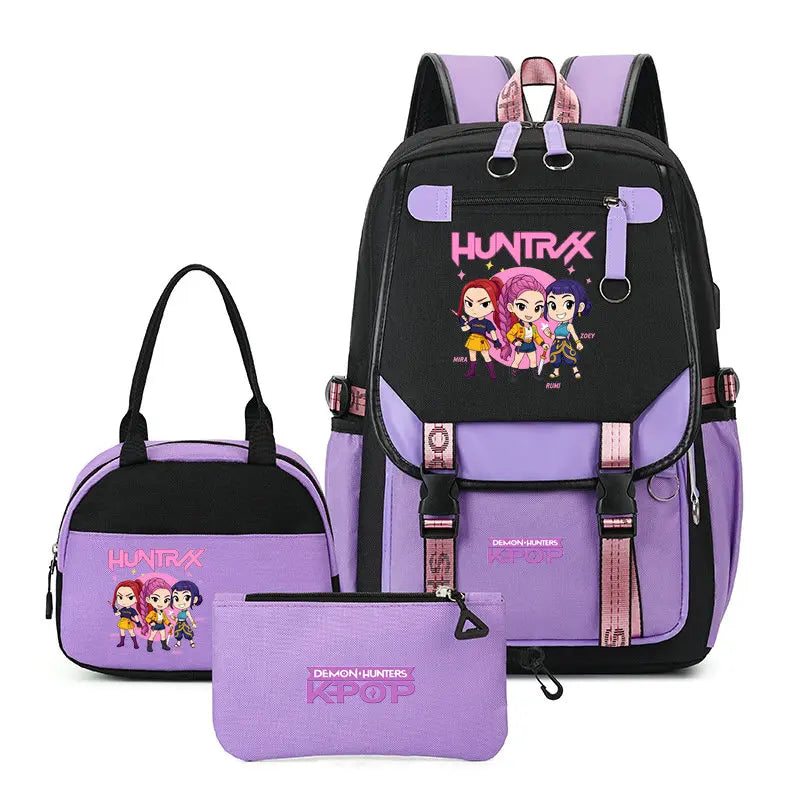 Mochilas Set KPop Demon Hunters Capacity Student SchoolBag For Teenager With Lunch Bags Backpack For Women Boys Girls Daily Use