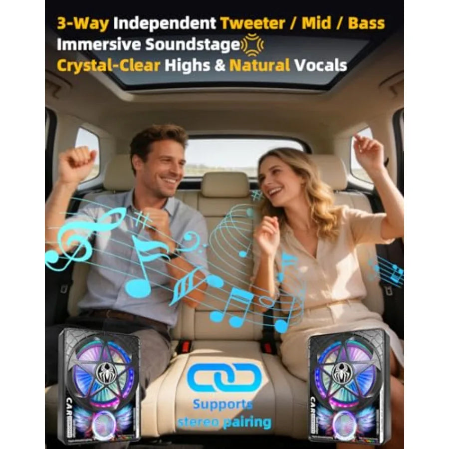 3000W AI 3-Way Under Seat Subwoofer with Amp, Slim Powered Car Subwoofer 20Hz 22kHz Full Range, Built-in Amplifier Plug and Pla