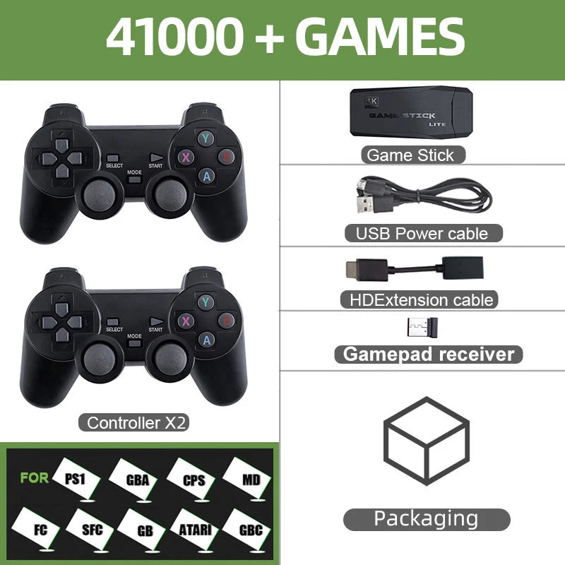 Retro Game Stick 4K 40000+ Classic Games Nostalgia Viedo Game Console 128G with 2.4G Wireless Controller Childhood Memory Gift