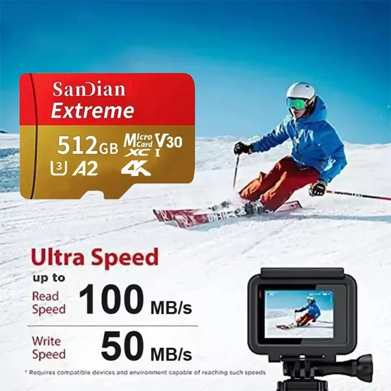 High Speed Micro TF SD Card 128GB 256GB Class10 U3 V30 Up to 100MB/s for Camera Drone Driving Recorder Waterproof Memory Card