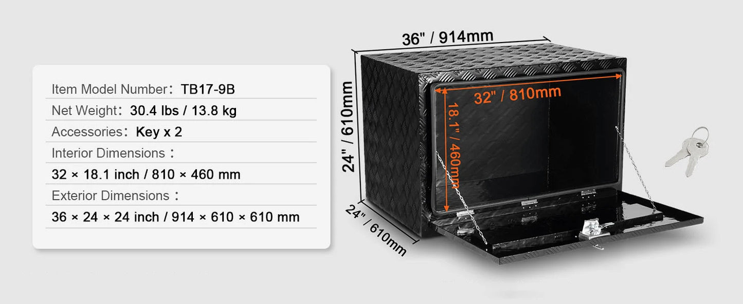 SucceBuy Underbody Truck Box Pickup Storage Box Heavy Duty Diamond Plate Tool Box with Lock&Keys Waterproof Trailer Storage Box