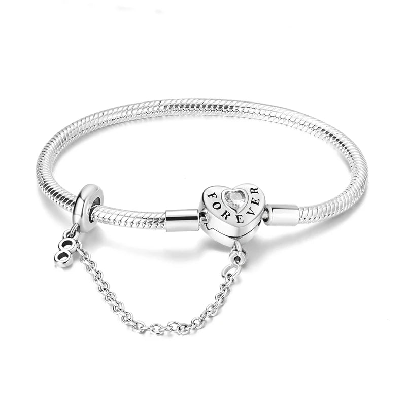 925 Sterling Silver Heart Charm Bracelet for Women - DIY Beads