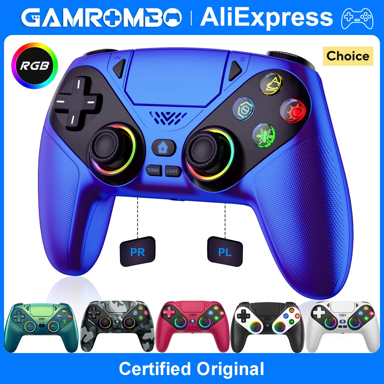 For Playstation 5/PS5/PS4/PC Game Controller,6 Axis Gyro RGB Wireless Gamepads 4-Level Shock Turbo Programmable Gaming Joystick