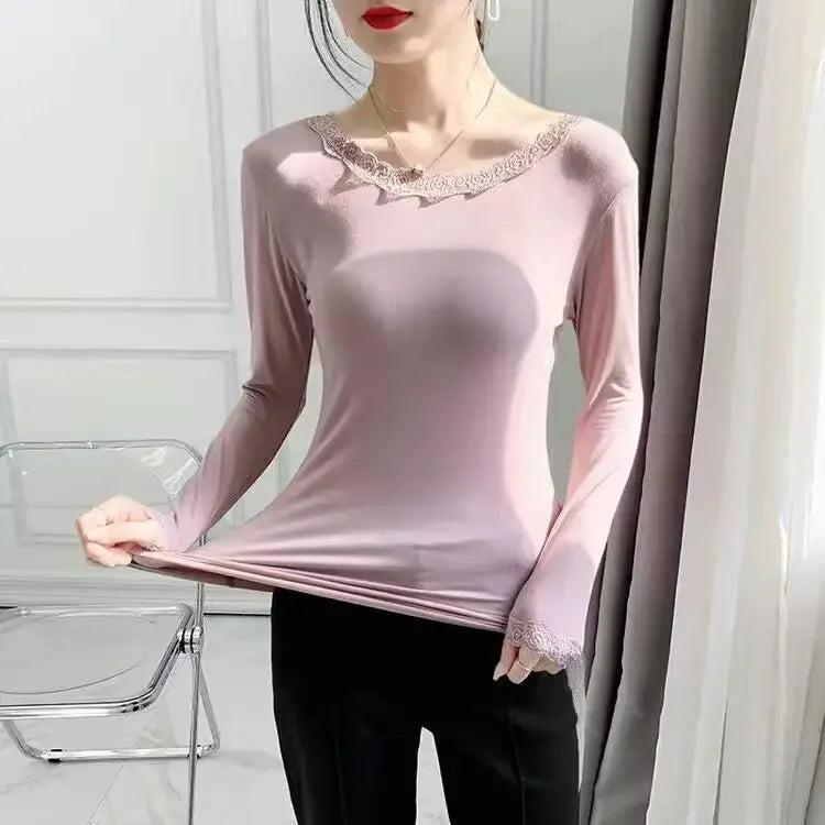 Women's Lace Trim Thermal Top - Long Sleeve Base Layer - photo 14