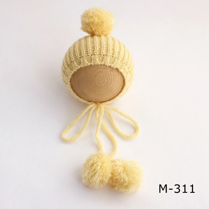 Newborn Pixie Pom Pom Bonnet - Knit Baby Photo Prop Hat - photo 17