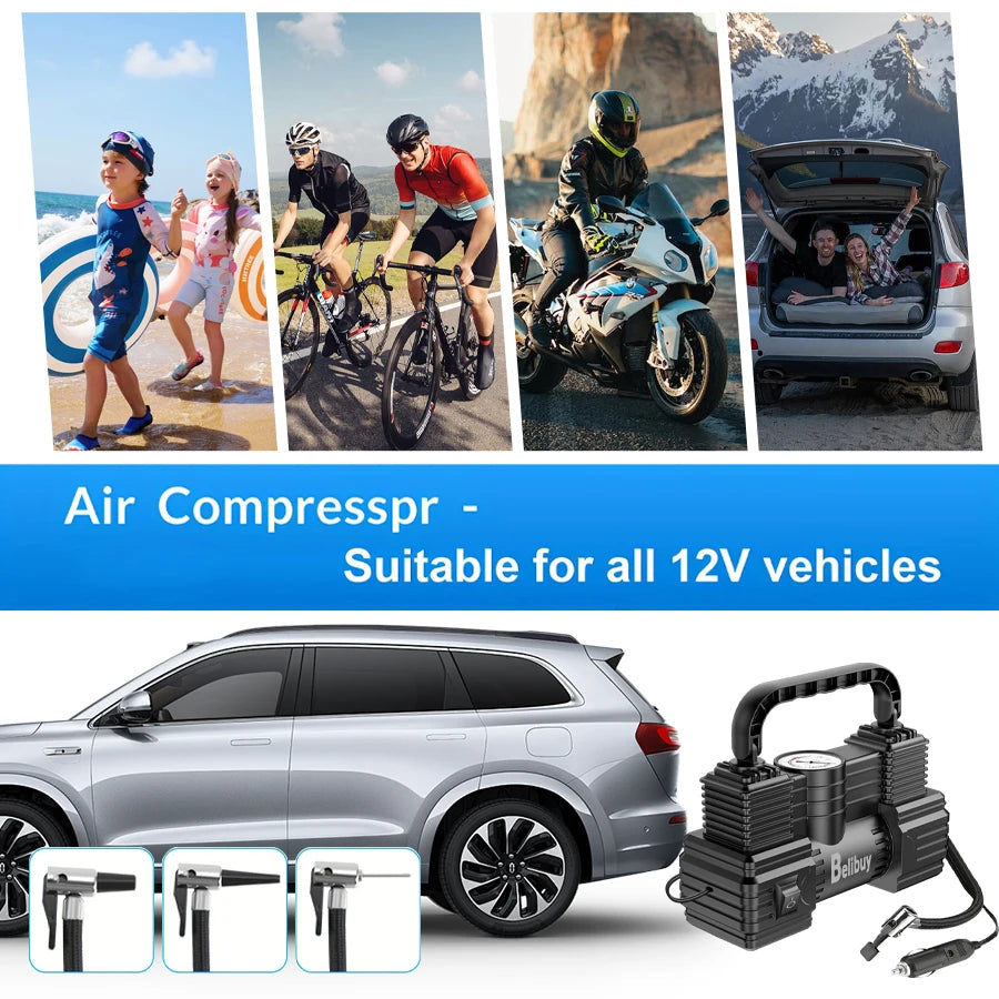 Ultra-Fast Car Tire Pump | 12V Plug-in, 5 Mins Full Inflation, Compact & Corded