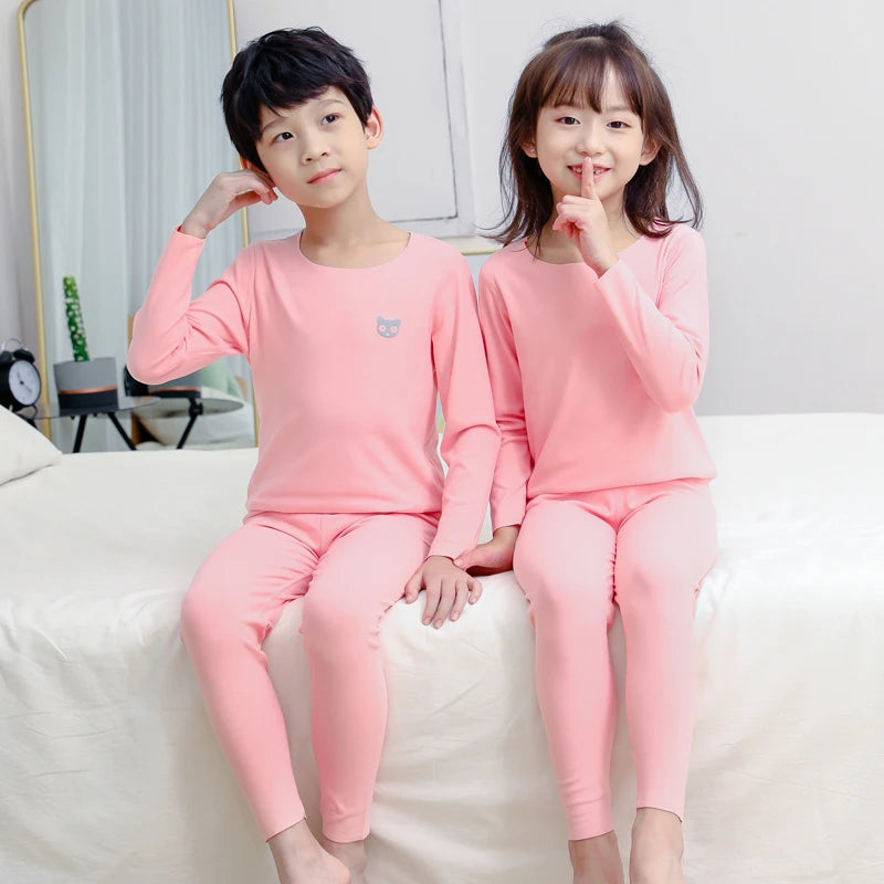 Kids Thermal Underwear Top and Pants - Autumn Winter Base Layer Set - photo 2