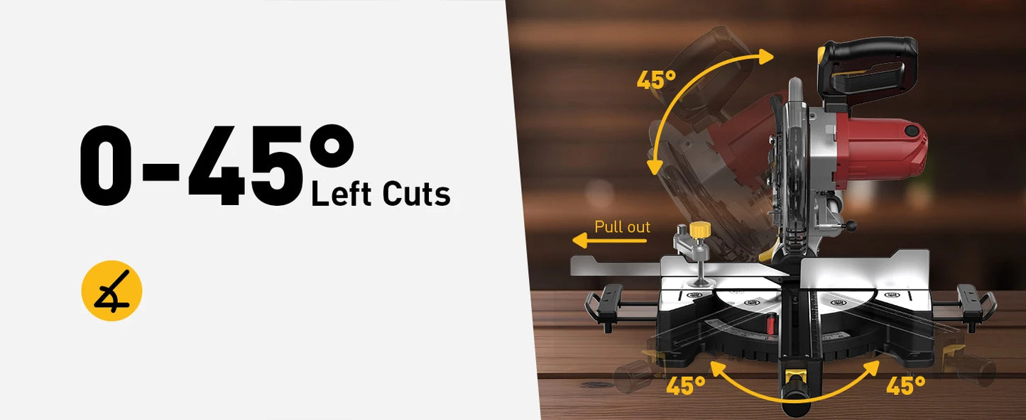 10/12 Inch Sliding Compound Miter Saw – 15 Amp, 5000RPM, 0-45° Dual-Bevel Precision Cutting Power Saw