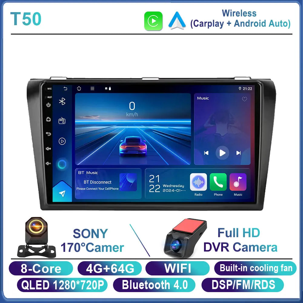 Car Stereo with Apple CarPlay & Android Auto, Compatible with Mazda 3 (2004-2009)