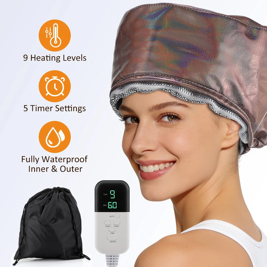 Thermal Heat Cap Hair Steamer - 9 Heat Levels, 5 Timer Settings, Washable