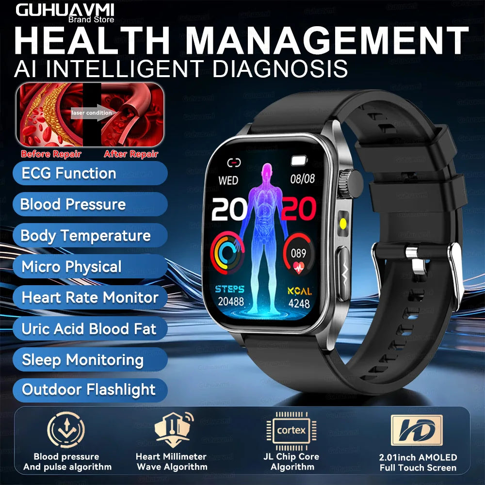 2026 AI-GPT ECG Health Smartwatch – Blood Pressure, Lipid, Uric Acid & 650nm Dual-Probe Laser | Men & Women