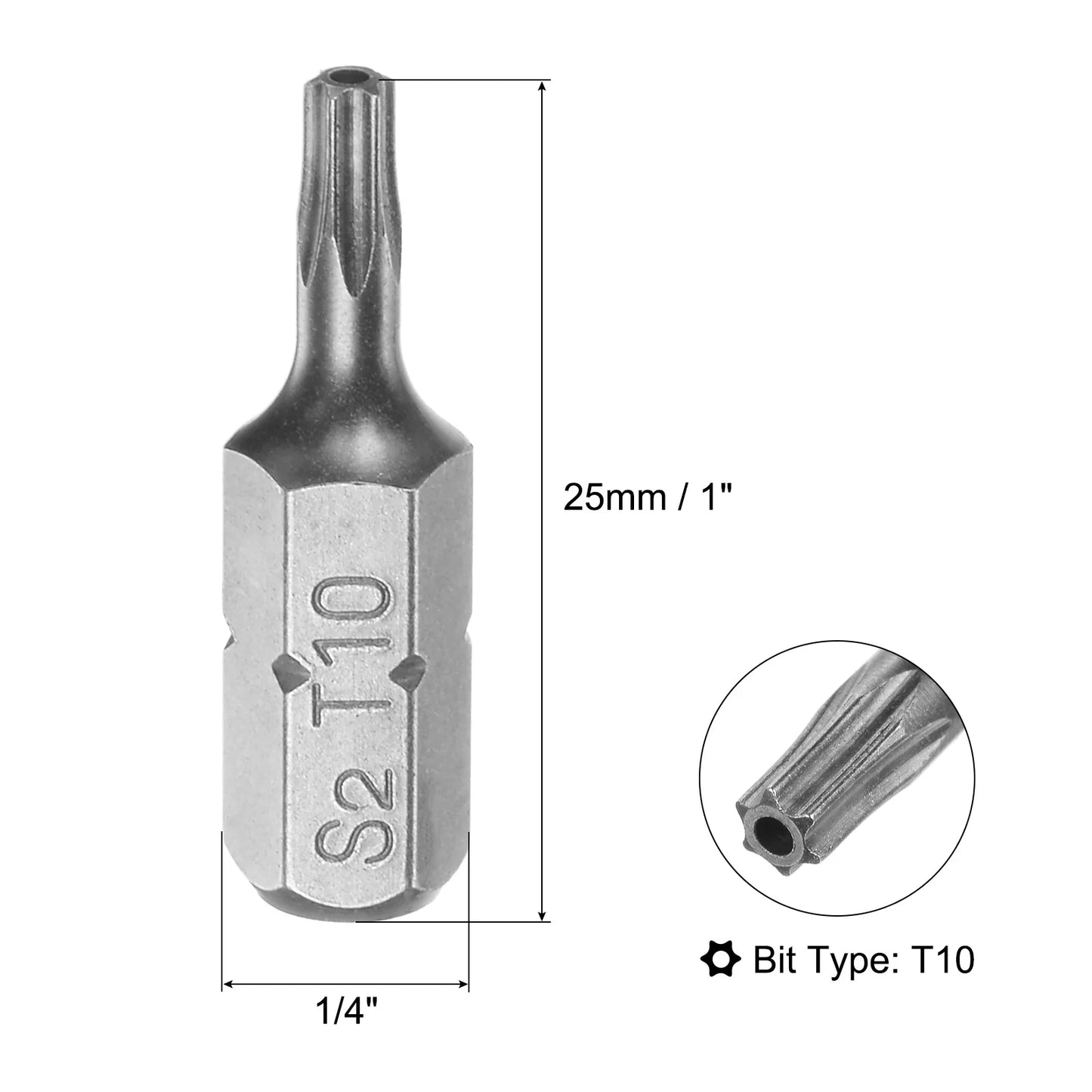 Torx Screwdriver Bits T5 T6 T8 T9 T10 T20 T25 T27 T30 T40 S2 Alloy Steel 1/4 Inch Hex Shank 25mm Magnetic Screw Driver Bit