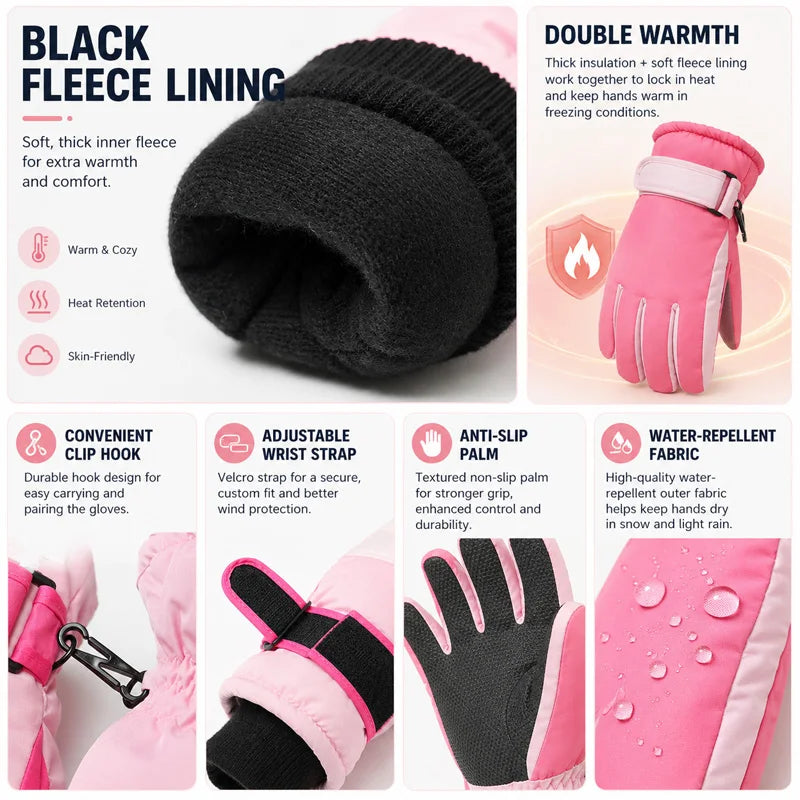 Kids Winter Ski Gloves - Fleece Lined Snow Gloves for Ages 3-15 - photo 4