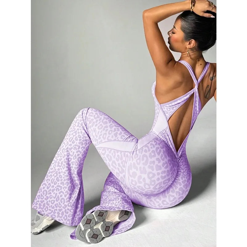 Seamless Leopard Yoga Jumpsuit — One-Piece Workout Bodysuit