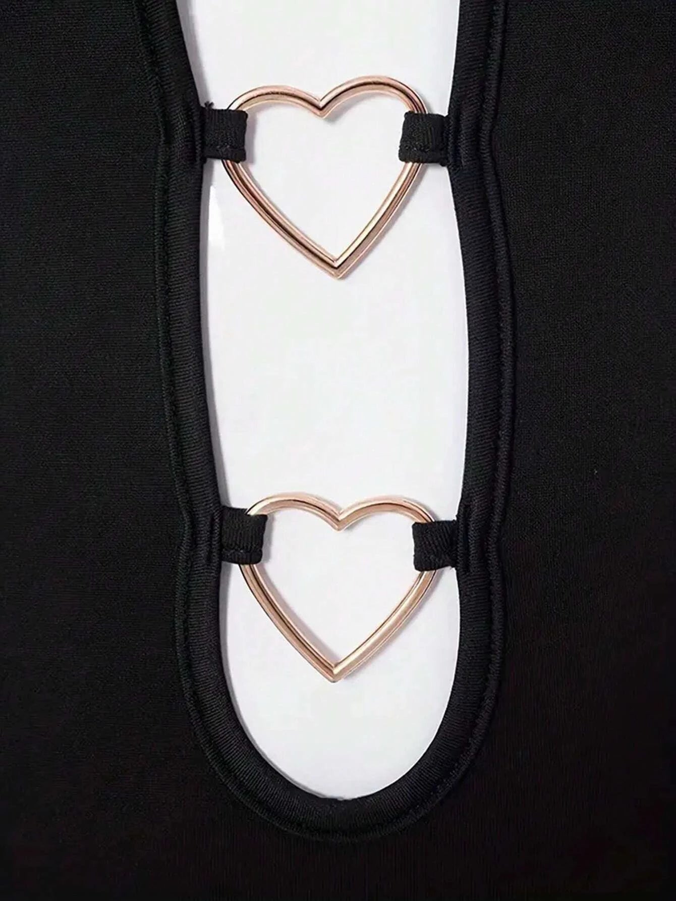 Women's Heart & Ring Decor Hollow Out Spaghetti Strap Bodycon Mini Dress – Sexy Club Dress | S–XL (Black)