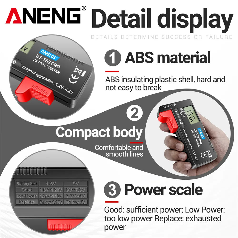 ANENG BT-168 PRO Digital Battery Tester Checkered load analyzer Display Check AAA AA Button Cell Lithium Capacity Universal test