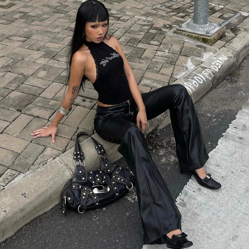Dulzura Halter Sleeveless Crop Top Vest 2026 Summer Women Lace Patchwork Sexy Rhinestones Y2K Vintage Elegant Club