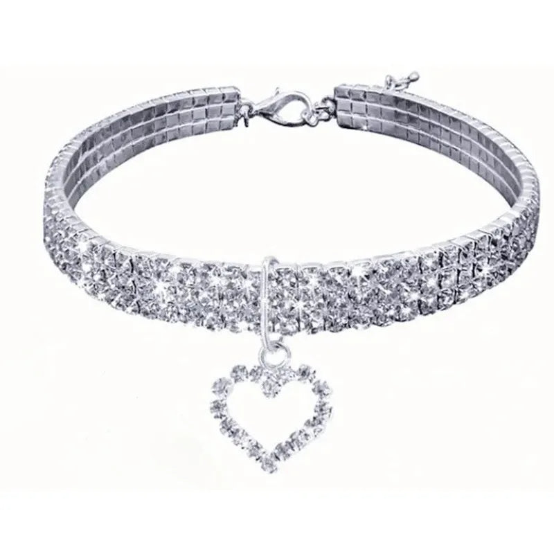 Cat Dog Collar Three Row Elastic Rhinestone Pet Collars Love Decoration Necklace Puppy Small Pet Cat Collar