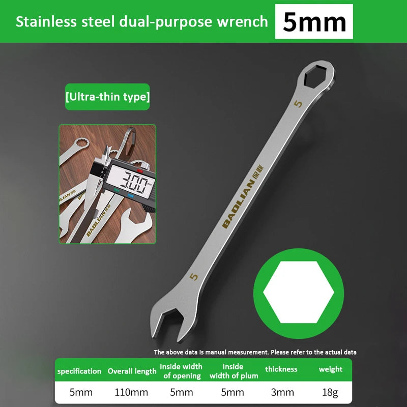 Ultra-thin Open End Wrench 5-32MM Ratchet Wrenches Universal Spanners Dual-purpose Wrench for Bicycle Motorcycle Car Repair Tool