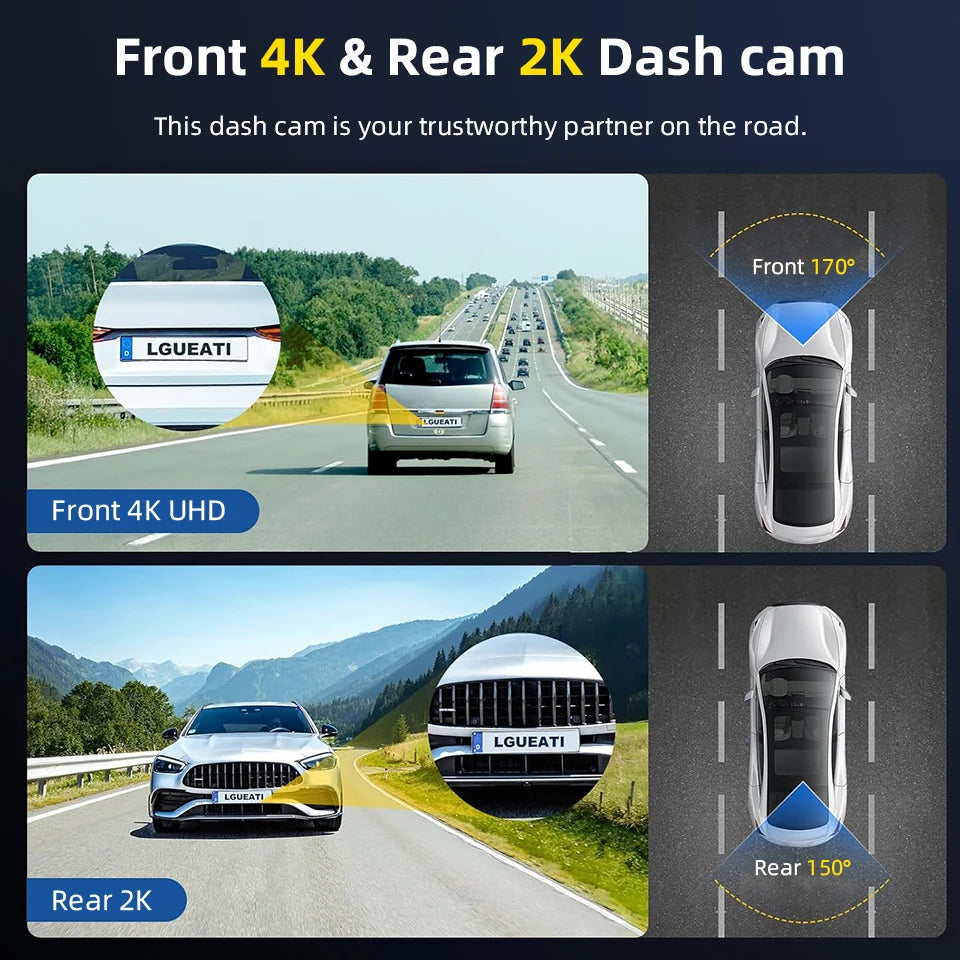 Acceo 4K Dashcam WIFI GPS CAR Video Recorder Dual Lens Support 2.5K Rear Camera Night Vision 24H Parking Monitoring Black Box