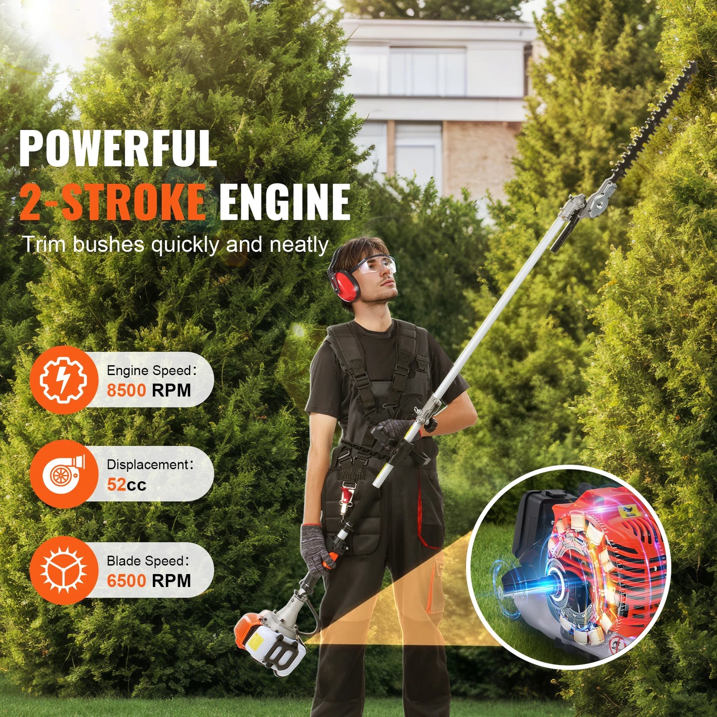 SucceBuy 52cc 6-in-1 Gas Multi-Tool – Hedge Trimmer, Brush Cutter, String Trimmer, Edger & Pole Chainsaw