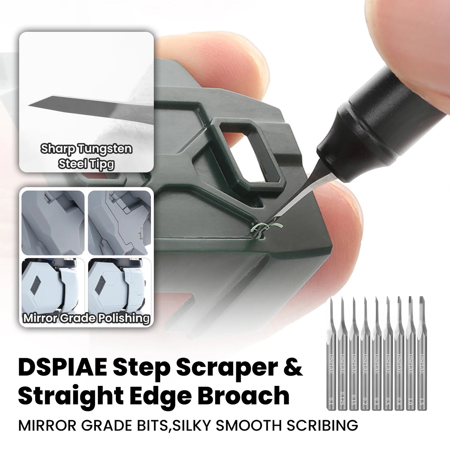 DSPIAE Straight Edge Broach Step Scraper Kit Precise Scribing Tool for Gunpla Model Building Hobby DIY Modeling Craft Accessory